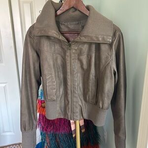 Miss London Taupe Leather Jacket